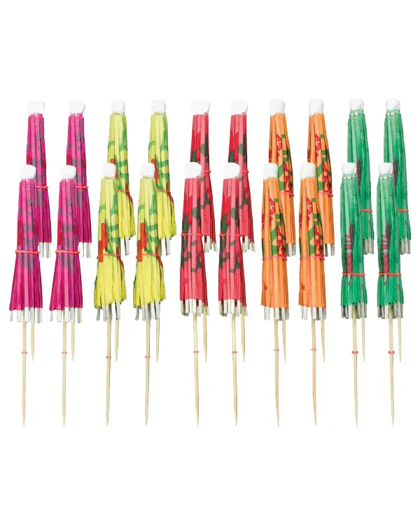 Cocktailpinner (20stk): Parasoller - Fargerik - 9 cm