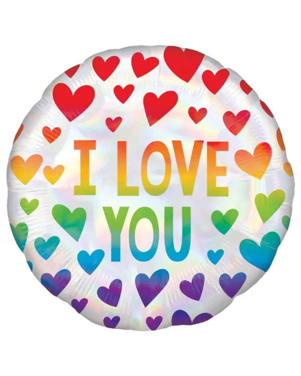 Folieballong: "I Love You" med hjerter - Regnbue - 43cm