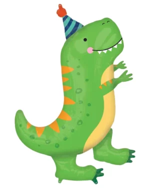 Folieballong: Dinosaur med festhatt - Grønn - 66 x 86 cm