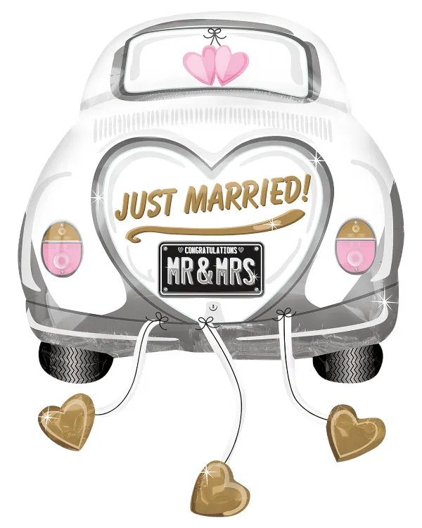 Folieballong: "Just married!" bil "Mr & Mrs" - Hvit - 58x79cm