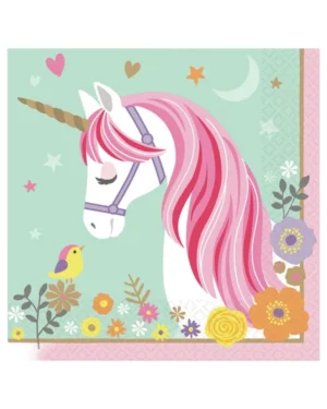 Servietter (16stk): Enhjørning med regnbue - Fargerik - 33 x 33 cm