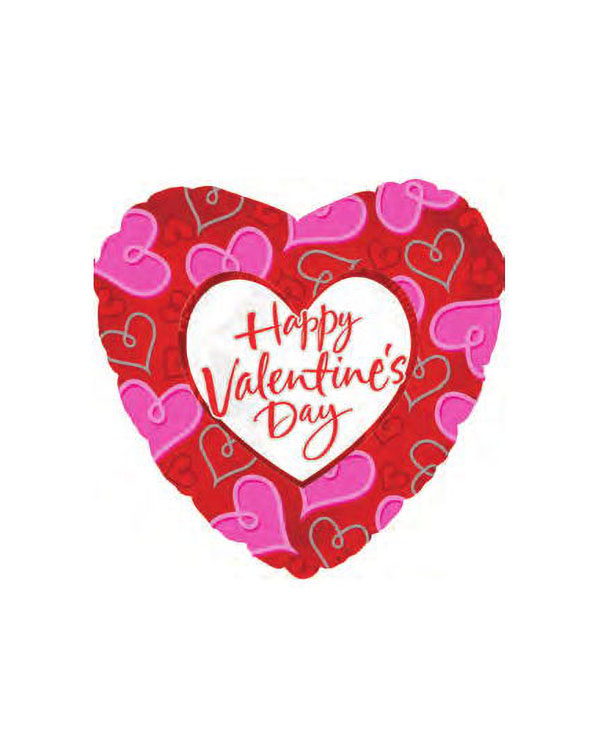 Folieballong: "Happy Valentine's Day" - Rød & Rosa Hjerte - 45cm