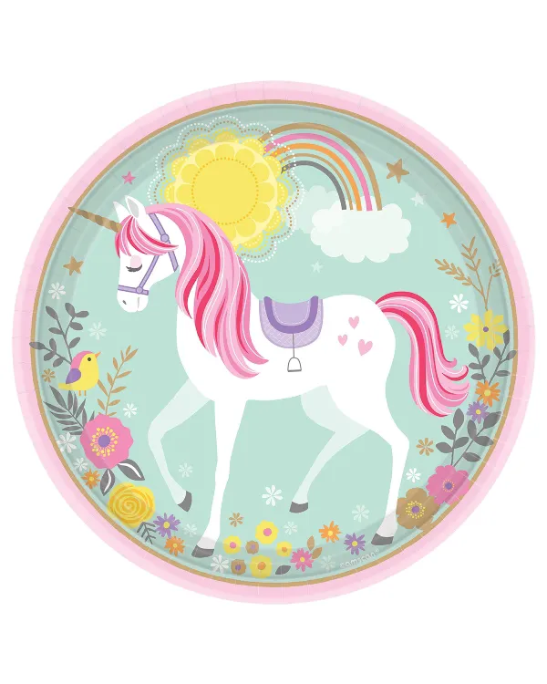 Tallerkener (8stk): Enhjørning med regnbue - Fargerik - 23 cm