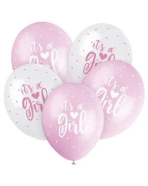 Lateksballonger (5stk): "It’s a girl" - Rosa - 30cm
