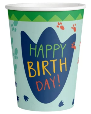 Kopper (8stk): "Happy Birthday" dinosauravtrykk - Blå - 250 ML