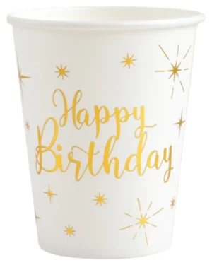 Kopper (10stk): Happy Birthday - Gull - 9,7cm