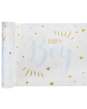 Bordløper: Lys Blå - Babyshower - Metallisk - 3m x 28cm