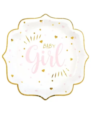 Tallerkener (10stk): "Baby Girl" med hjerter - Rosa - 21cm