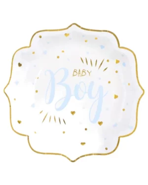 Tallerkener (10stk): "Baby Boy" med hjerter - Blå - 21cm