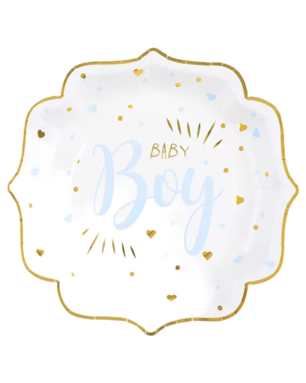 Tallerkener (10stk): "Baby Boy" med hjerter - Blå - 21cm