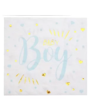 Servietter (20stk): "Baby Boy" med hjerter - Blå - 16,5cm