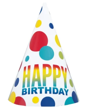 Festhatter: "Happy Birthday" - Regnbuesirkler - Fargerik