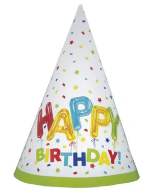 Festhatter: "Happy Birthday" - Stjerner & firekanter - Fargerik