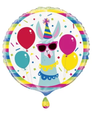 Folieballong: Llama med solbriller & ballonger - Fargerik - 45cm