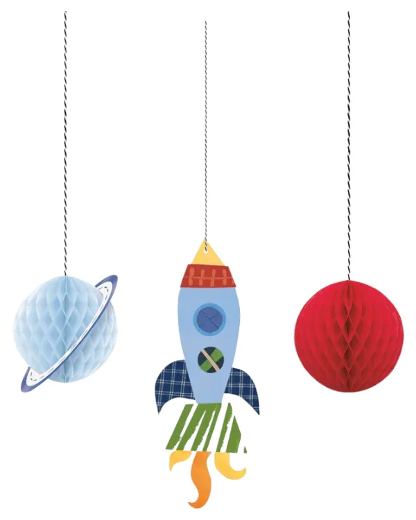 Honeycomb / Hengedekorasjoner (3stk): Planeter & raketter