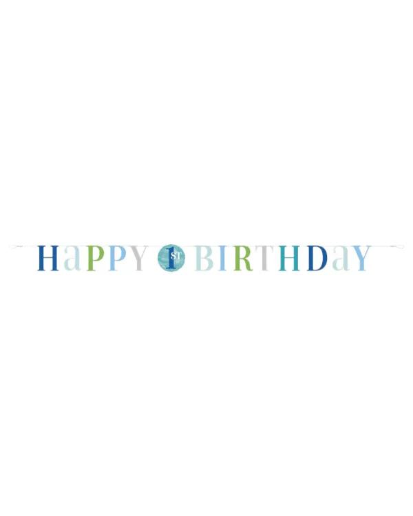 Banner / Girlander: "Happy 1st Birthday" - Blå - 300cm