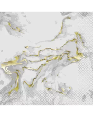 Servietter (20stk): Marmor - Folie - Rosa & Gull