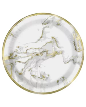 Tallerkener (10stk): Marmor - Folie - Rosa & Gull - 17,78cm