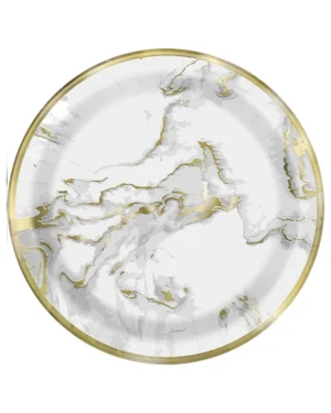 Tallerkener (10stk): Marmor - Folie - Rosa & Gull - 22,86cm