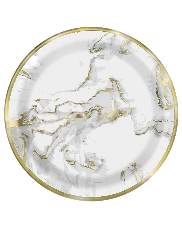 Tallerkener (10stk): Marmor - Folie - Rosa & Gull - 22,86cm