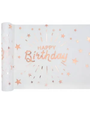 Bordløper: Rosegull - Happy Birthday - Metallisk - 5m x 30cm