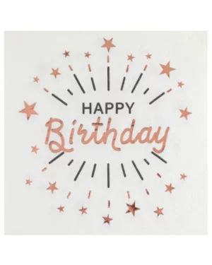Servietter (10stk): Happy Birthday - Rosegull - 16,5cm