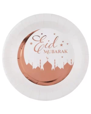 Tallerkener (10stk): "Eid Mubarak" - Rosegull - 22,5cm