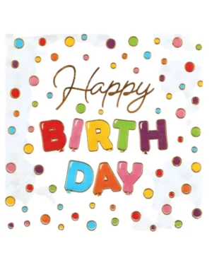 Servietter (20stk): Happy Birthday - Fargerik - 16,5cm