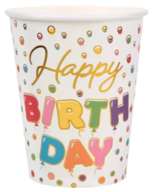 Kopper (10stk): "Happy Birthday" - Fargerik - 9,7cm