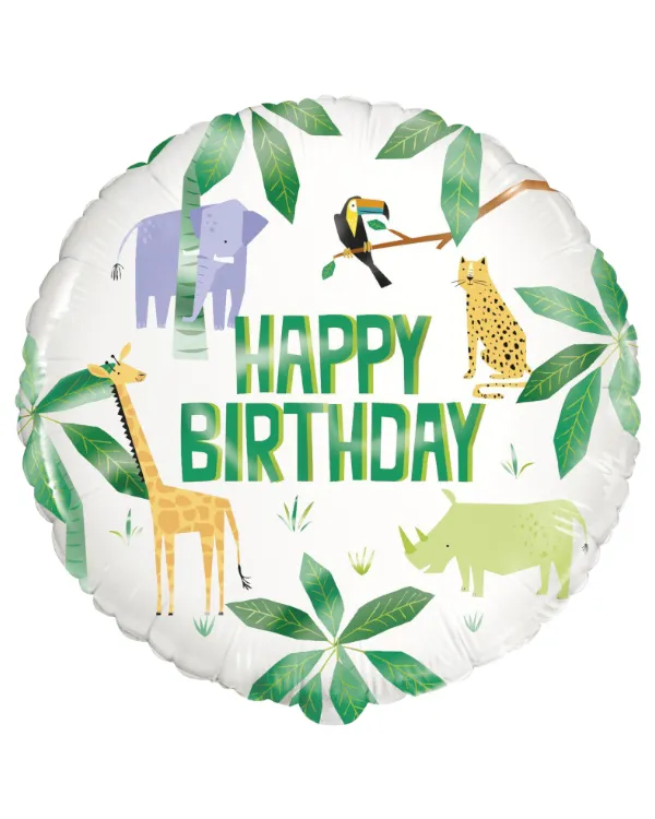 Folieballong: "Happy Birthday" . Safari - 45cm