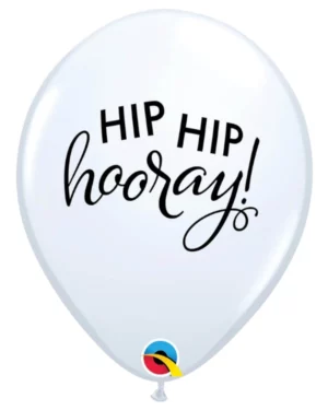 Lateksballonger (25stk): "Hip Hip Hooray" - Hvit - 28cm