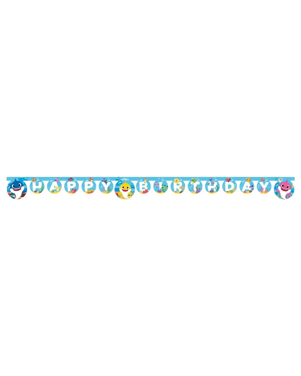 Banner / Girlander: "Happy Birthday - Baby Shark - Fargerik