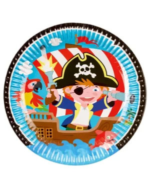 Tallerkener (8stk): Pirat i båt - Blå & Rød - 23 cm