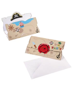 Invitasjonskort (8stk): Pirat i båt - 7,9 x 14,1 cm