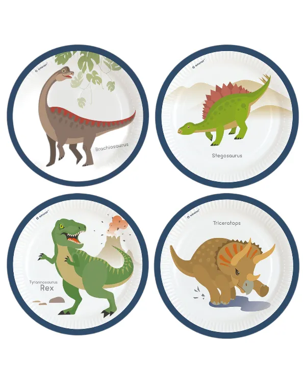 Tallerkener (4stk): Dinosaur fest - 23 cm