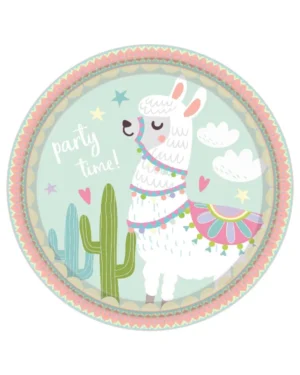 Tallerkener (8stk): "party time!" - Lama med kaktus - 22,8cm