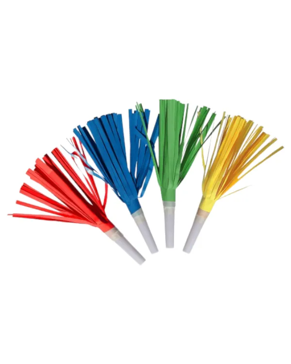 Fløyter / Blåsere (4stk): Med frynser - Assorterte farger