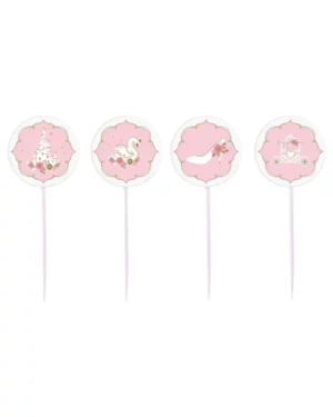 Kakelys (4stk): Prinsesse - Slott, svaner, sko & vogn - Rosa - 7cm