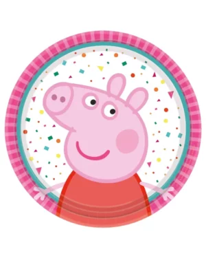 Tallerkener (8stk): Peppa Pig med prikker - Rosa & Rød - 18 cm
