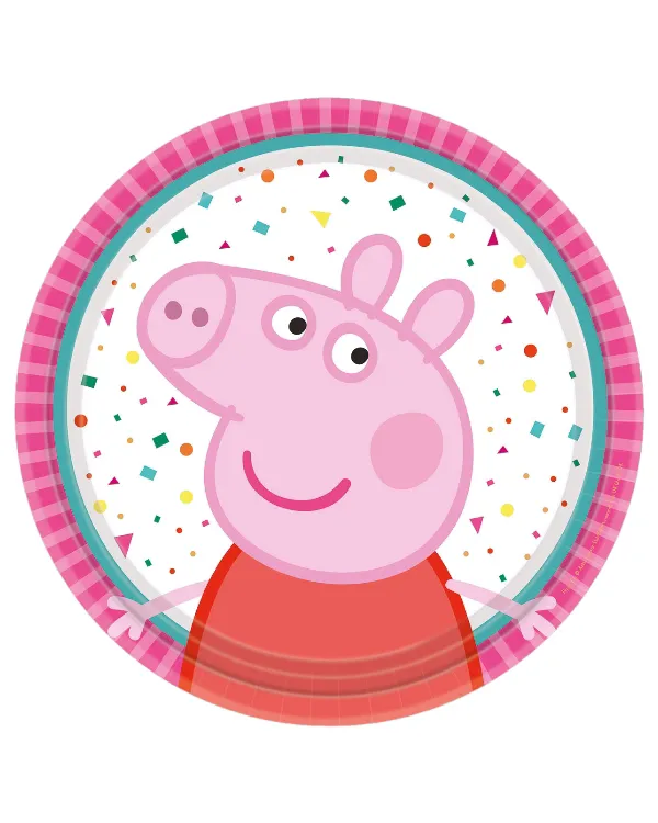 Tallerkener (8stk): Peppa Pig med prikker - Rosa & Rød - 18 cm