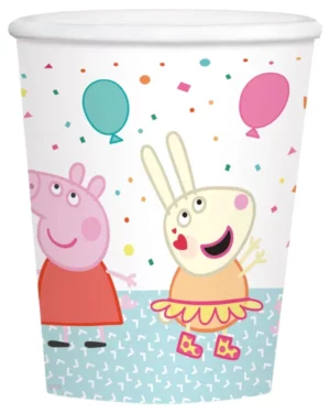 Kopper (8stk): Peppa Pig med venner & ballonger - Rosa & Hvit - 250 ML