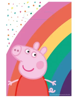 Gaveposer / Godteposer (8stk): Peppa Pig foran regnbuen - Rosa & Rød - 23,4 x 16,2 cm