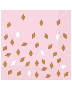 Servietter (16stk): Diamantformer - Rosegull - 16,5 x 16,5 cm
