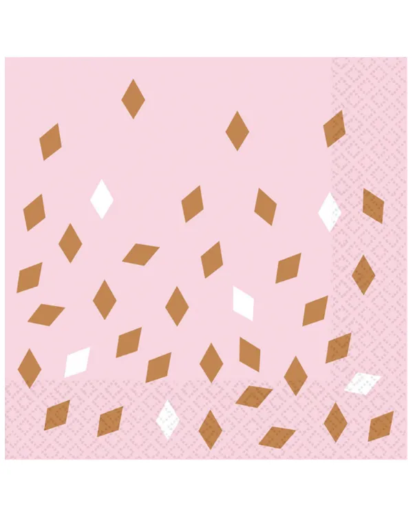 Servietter (16stk): Diamantformer - Rosegull - 16,5 x 16,5 cm