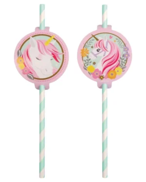 Sugerør (8stk): Enhjørning - Regnbue - 19,7cm