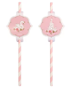 Sugerør (8stk): Prinsesse - Slott & Svaner - Rosa - 19,7cm