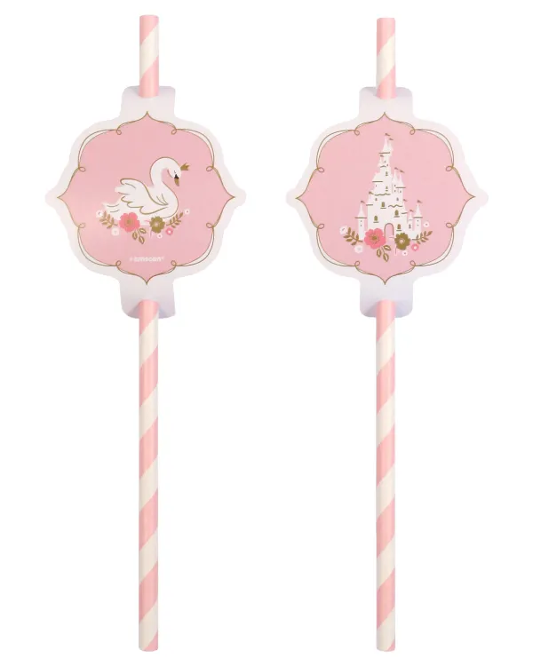 Sugerør (8stk): Prinsesse - Slott & Svaner - Rosa - 19,7cm