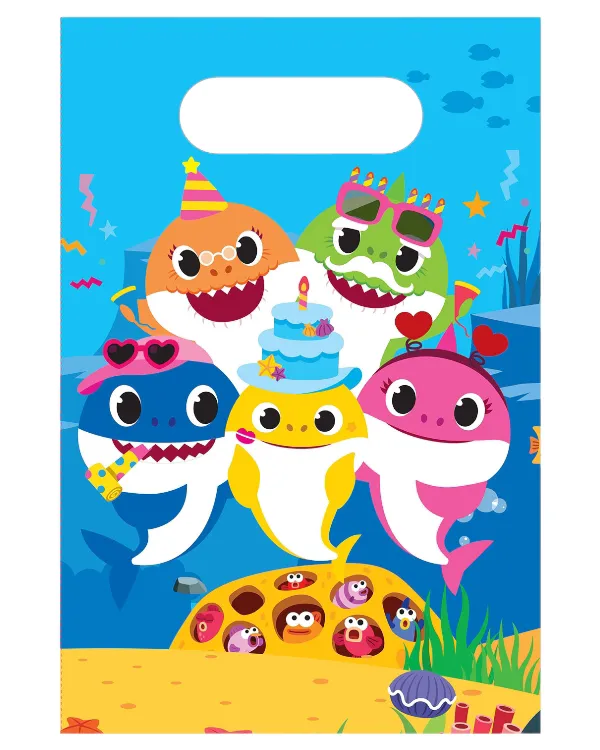 Gavepose / Godteripose (8stk): Baby Shark - Flerfarget - 23 x 16cm