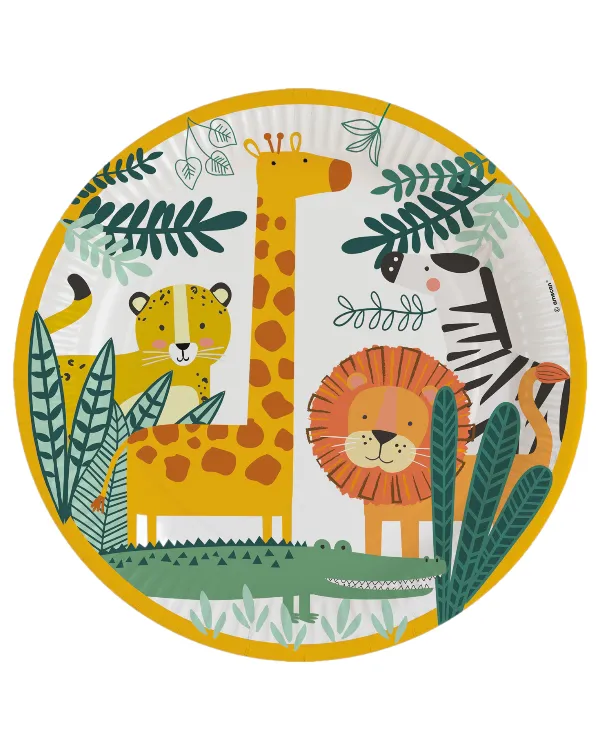 Tallerkener (8stk): Safari med dyr og skog - Fargerik - 23 cm