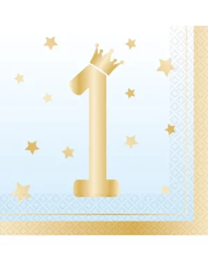 Servietter (16stk): "1" med krone - Blå Ombre - 16,5cm